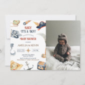 Ahoy Es ist ein Boy Pirate Baby Shower Foto Einladung (Vorderseite)