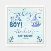 Ahoy Es ist ein Boy Sailboat Baby Dusche Wasserfar Serviette (Vorderseite)