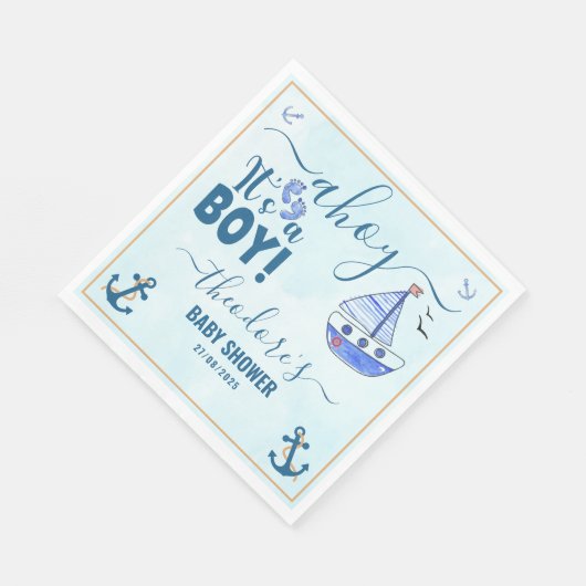 Ahoy Es ist ein Boy Sailboat Baby Dusche Wasserfar Serviette (Ecke)