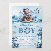 Ahoy es ist ein Junge blau und braun Teddybären Se Einladung (Vorne/Hinten)
