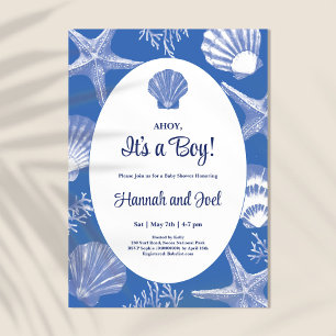 Ahoy Es ist ein Junge Blue Ocean Muscheln Babydusc Einladung