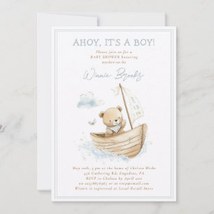 Ahoy, es ist ein Junge, kleiner Segelbär-Baby-Part Einladung