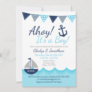 Ahoy! Es ist ein Junge - Nautical Sailor Babyshowe Einladung