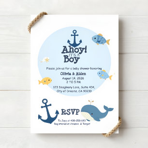 Ahoy, es ist ein Junge, nautische Babyparty-Einlad Einladung