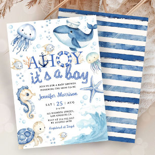 Ahoy, es ist ein Junge, nautische Babyparty Einladung