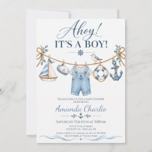 Ahoy, es ist ein Junge, nautische Babyparty Einladung