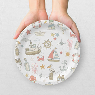 Ahoy, es ist ein Junge, nautische Babyparty Pappteller