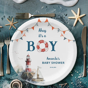 Ahoy, es ist ein Junge, nautische Babyparty Pappteller