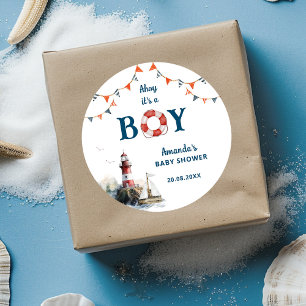 Ahoy, es ist ein Junge, nautische Babyparty Runder Aufkleber