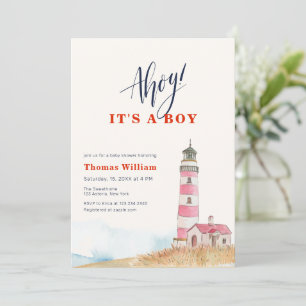 Ahoy, es ist ein Junge, nautische Leuchtturm-Baby- Einladung