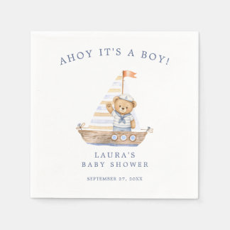 Ahoy, es ist ein Junge, nautischer Teddybär-Baby-P Serviette