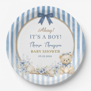 Ahoy, es ist ein Junge, nautischer Teddybär, Baby- Pappteller