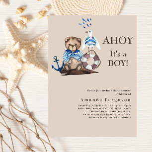Ahoy, es ist ein Junge Teddy-Matrose beige Baby Sh Einladung