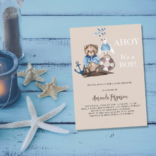 Ahoy, es ist ein Junge Teddy-Matrose Luxus-Baby-Sh Einladung