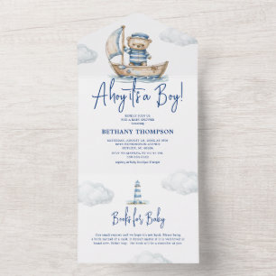 Ahoy, es ist ein Junge Teddybär Baby Shower All In One Einladung