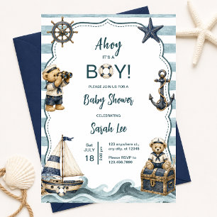 Ahoy, es ist ein Junge - Teddybär-Babyparty im mar Einladung