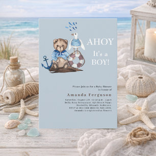 Ahoy, es ist ein Junge Teddybär Matrose Baby Showe Einladung