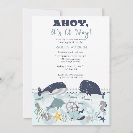 Ahoy Es ist ein Junge unter der Sea Baby Shower In Einladung (Vorderseite)