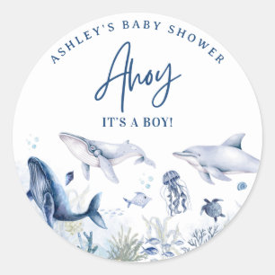 Ahoy! Es ist ein Junge, unter der Sea Boy Baby Dus Runder Aufkleber