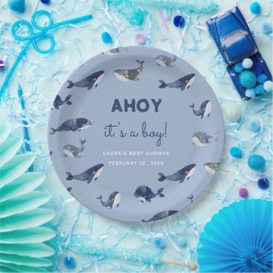 AHOY Es ist eine Baby Blue Whale Baby Dusche Pappteller