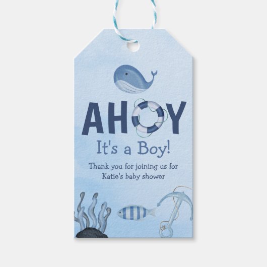 Ahoy Es ist eine Baby-Dusche für junge Meerestiere Geschenkanhänger (Vorderseite)