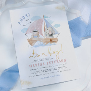 Ahoy Es ist eine Baby Elephant Sailboat Babydusche Einladung