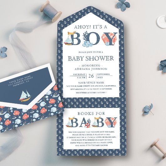 Ahoy Es ist eine Baby-Kinderdusche All In One Einladung