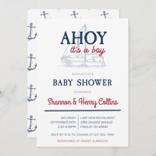 Ahoy Es ist eine Baby-Kinderdusche Einladung (Vorne/Hinten)