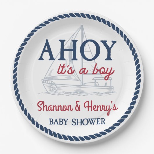 Ahoy Es ist eine Baby-Kinderdusche Pappteller (Vorderseite)