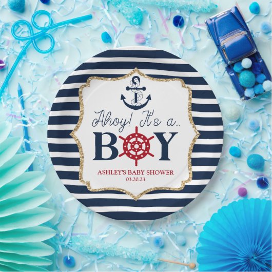Ahoy Es ist eine Baby Nautical Navy Blue Baby Dusc Pappteller (Party)