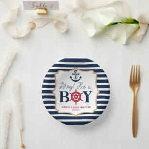 Ahoy Es ist eine Baby Nautical Navy Blue Baby Dusc Pappteller