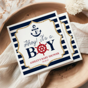Ahoy Es ist eine Baby Nautical Navy Blue Baby Dusc Serviette