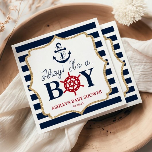 Ahoy Es ist eine Baby Nautical Navy Blue Baby Dusc Serviette