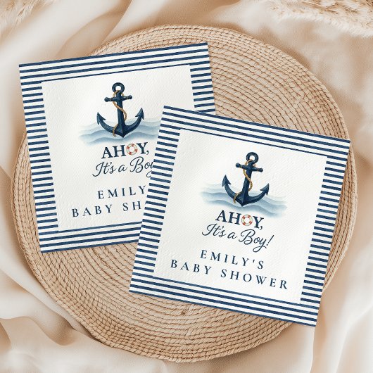 Ahoy Es ist eine Baby Nautical Navy Blue Baby Dusc Serviette