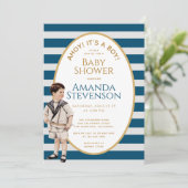 Ahoy Es ist eine Baby Sailor Gold Babydusche Einladung (Stehend Vorderseite)