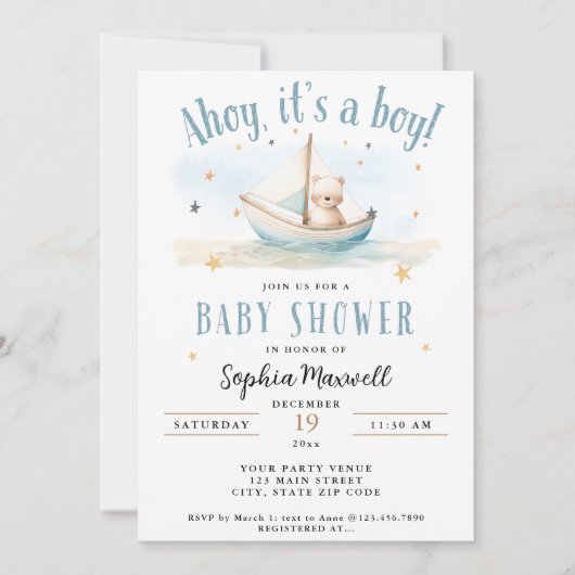Ahoy Es ist eine Babydusche für Boy Nautical Sailb Einladung (Vorderseite)