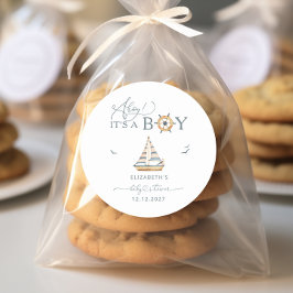 Ahoy Es ist eine Babydusche für Boy Nautical Sailb Runder Aufkleber