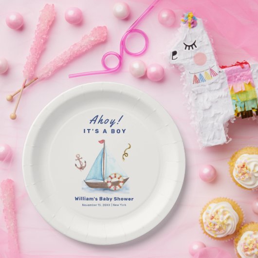 Ahoy Es ist eine Babydusche mit Kinderschiff Pappteller (Party)
