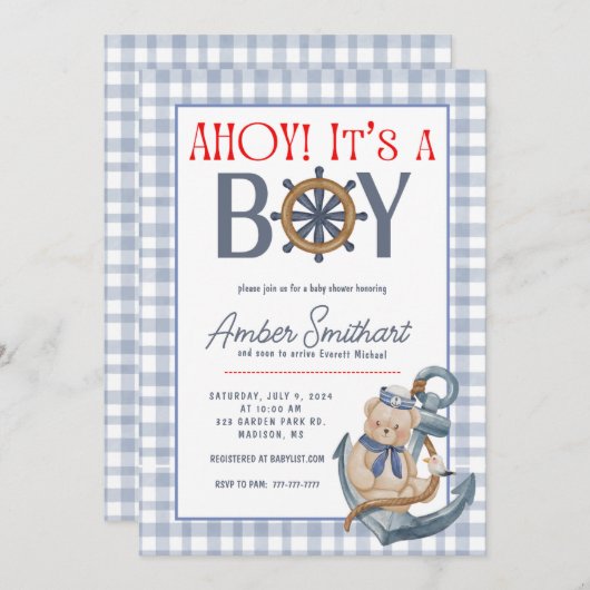 AHOY Es ist eine Boy Baby Dusche Einladung (Vorne/Hinten)