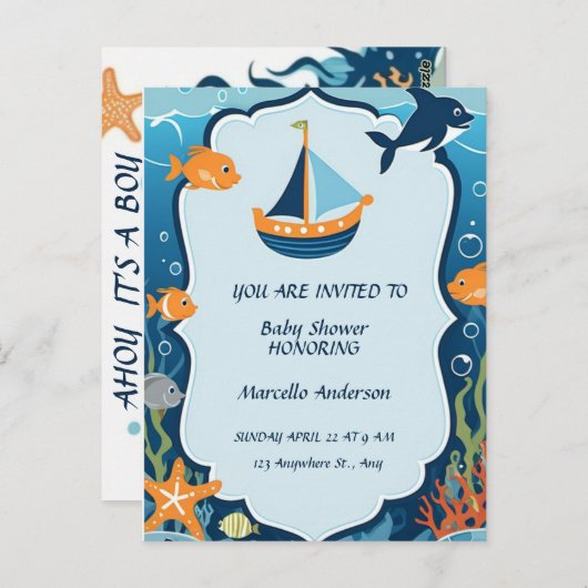 "Ahoy! Es ist eine Boy_ Baby Dusche Einladung Postkarte (Vorne/Hinten)