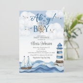 Ahoy es ist eine Boy Baby Shower Einladung (Stehend Vorderseite)