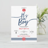 Ahoy, es ist eine Boy, Nautical, Baby Boy Shower Einladung (Stehend Vorderseite)