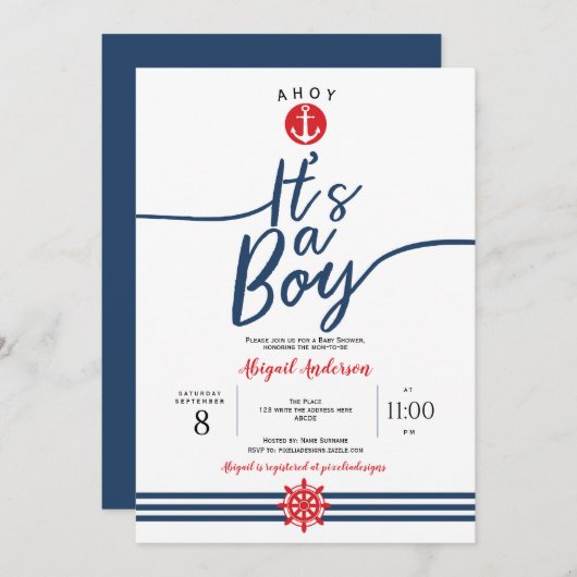 Ahoy, es ist eine Boy, Nautical, Baby Boy Shower Einladung (Vorne/Hinten)