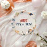 Ahoy Es ist eine Boy Pirate Baby Dusche Pappteller<br><div class="desc">Vervollständigen Sie Ihre Piratenfeier mit unseren "Ahoy It's A Boy Pirate Baby Shower Paper Teller". Diese festlichen Teller zeichnen sich durch ein lebendiges Design aus, das mit verspielten Piratenschiffen, Schatzkisten und nautischen Elementen in fett gedruckter Blues und Rot aufwartet. Diese kräftigen Teller eignen sich perfekt für Snacks, Desserts oder ein...</div>