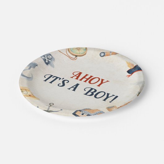 Ahoy Es ist eine Boy Pirate Baby Dusche Pappteller (Schrägansicht)