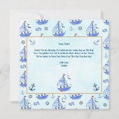 Ahoy es ist eine Boy Sailboat Nautical Baby Dusche Dankeskarte (Rückseite)