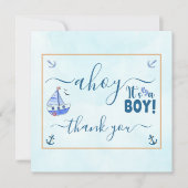 Ahoy es ist eine Boy Sailboat Nautical Baby Dusche Dankeskarte (Vorderseite)