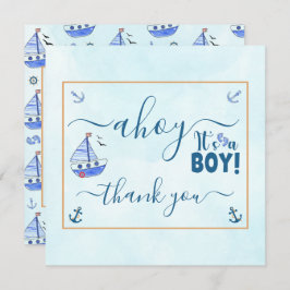 Ahoy es ist eine Boy Sailboat Nautical Baby Dusche Dankeskarte