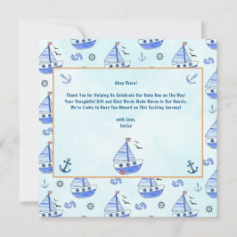 Ahoy es ist eine Boy Sailboat Nautical Baby Shower Dankeskarte