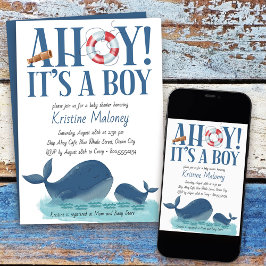 Ahoy Es ist eine junge Whale Watercolor Baby Dusch Einladung